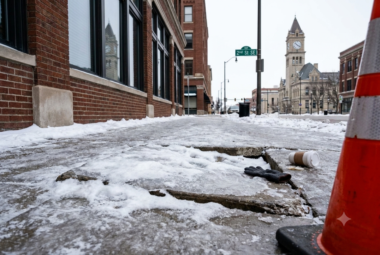 Practice Areas uneven sidewalk resulting in slips, trips, and falls